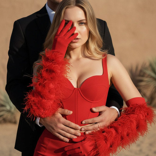 В красном корсете