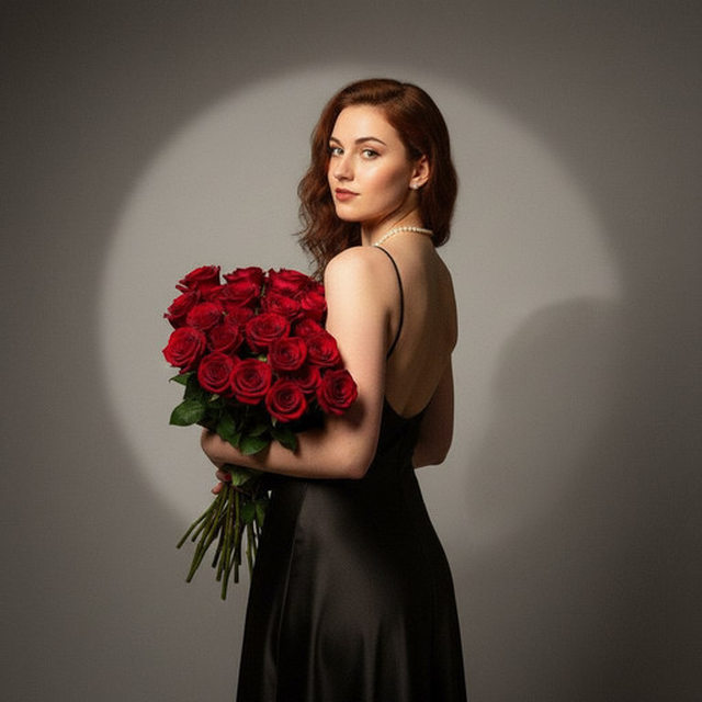 В красными розами