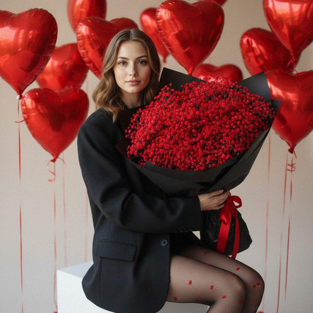 День Святого Валентина с букетом красным
