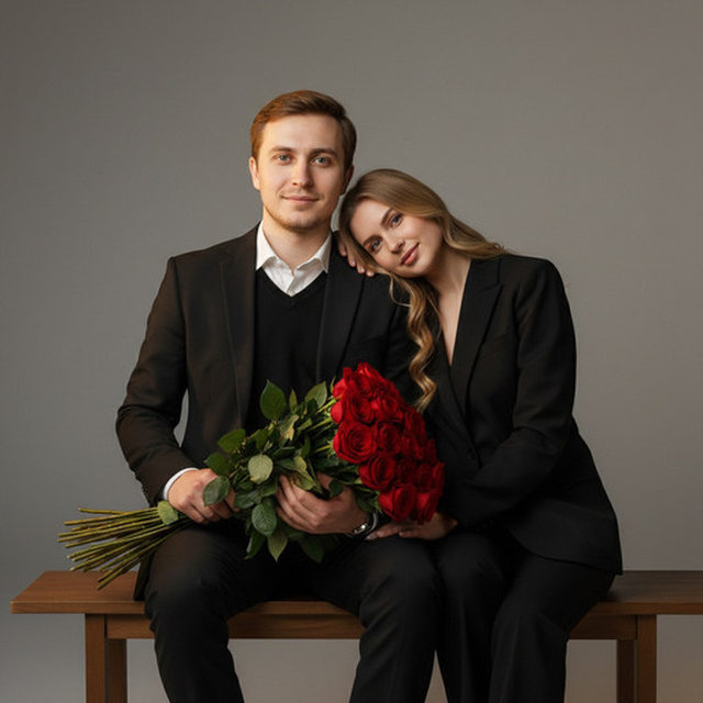 Пара с букетом