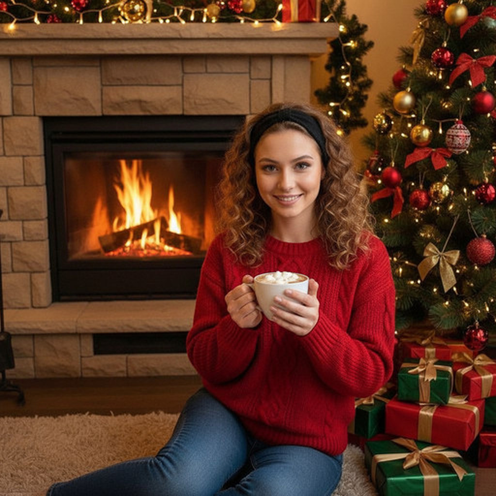 С подарками у камина