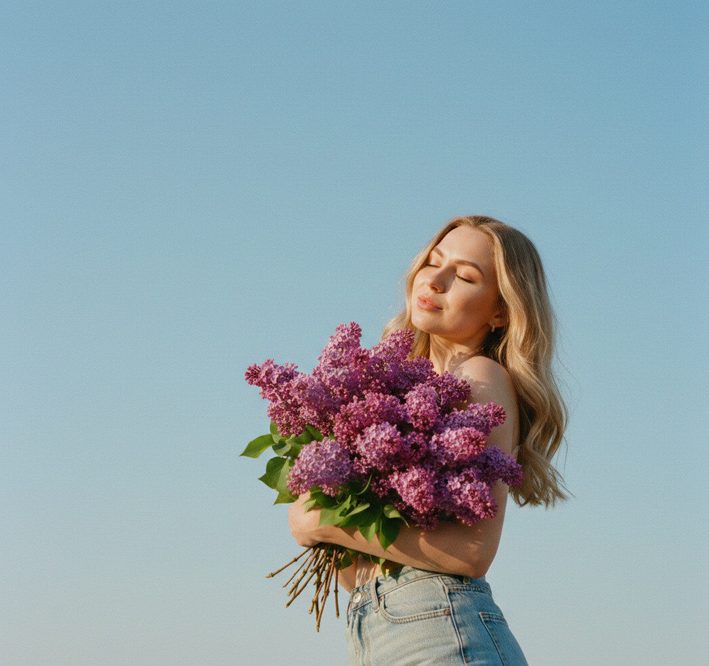 Романтичная девушка с букетом #470