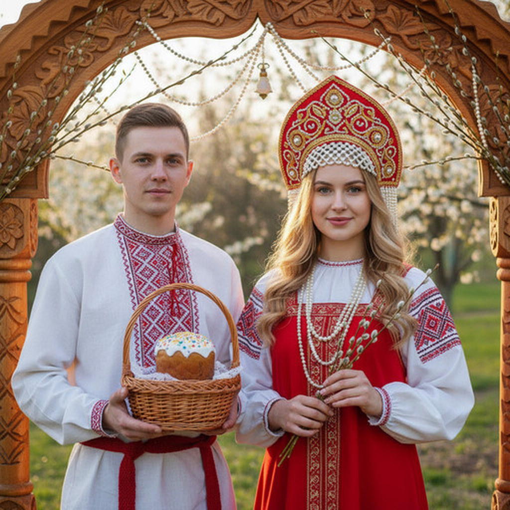 Пара традиционной одежде на Пасху