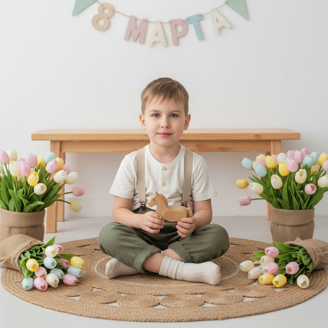 мальчик поздравляет с 8 марта