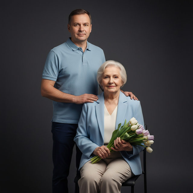 Портрет взрослые сын и мама