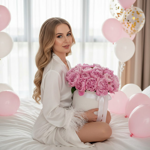 Романтический портрет с букетом