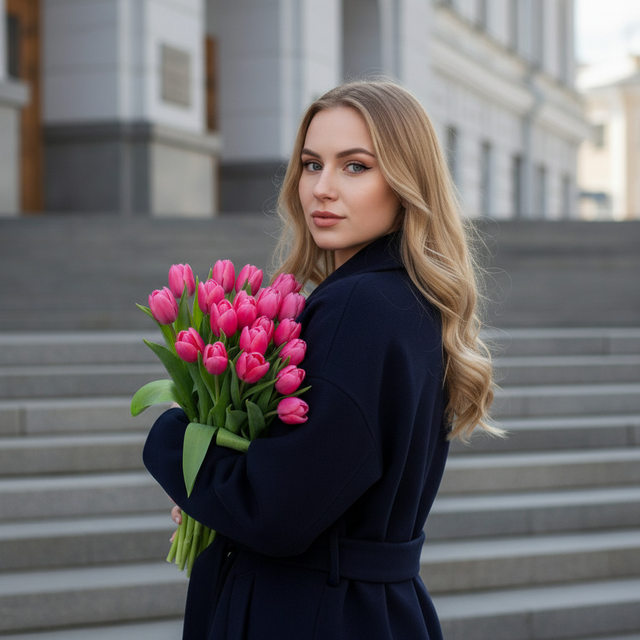 С букетом в городе