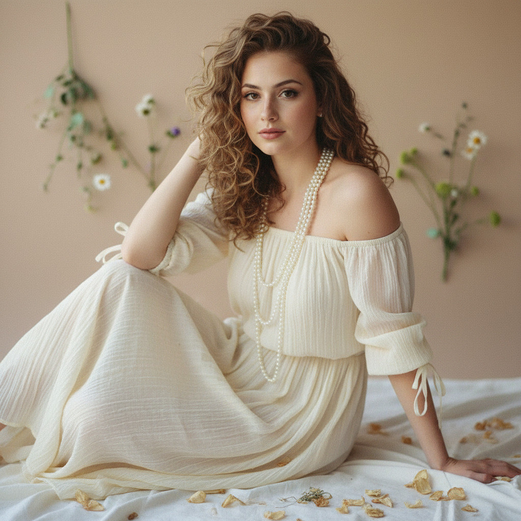 Портрет в студии с цветами