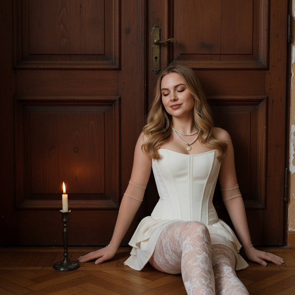 В белом корсете со свечой