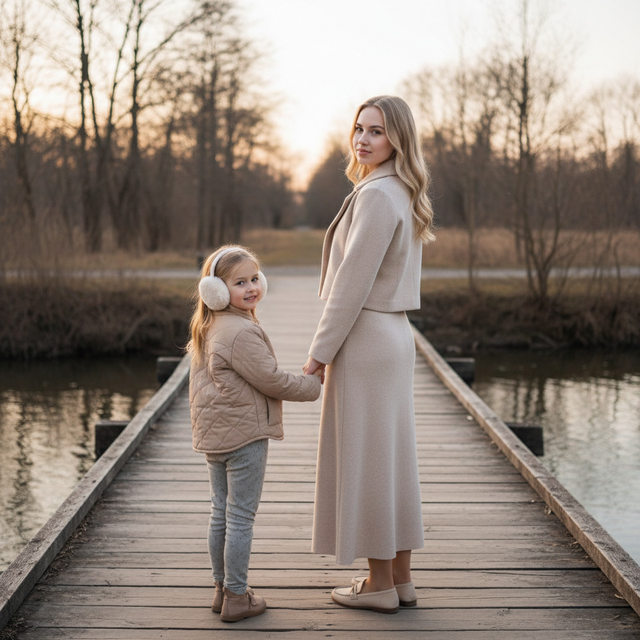 Мама с дочкой на мостике