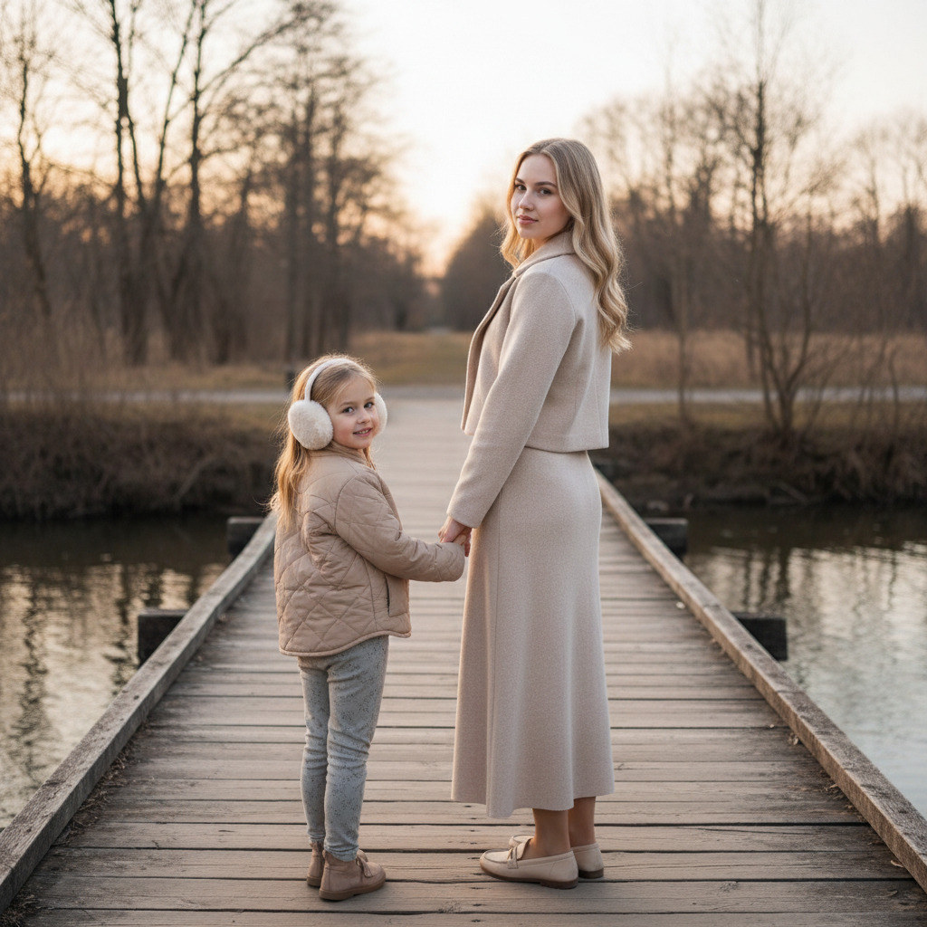 Мама с дочкой на мостике