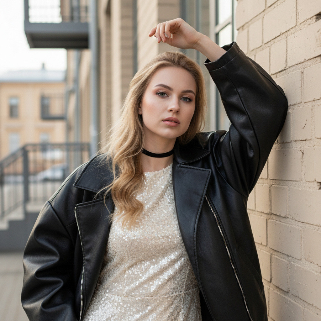 Женщина в чокере, городской кадр