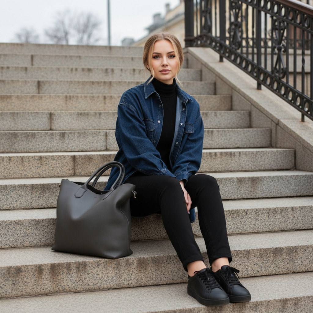 Девушка сидя на лестнице