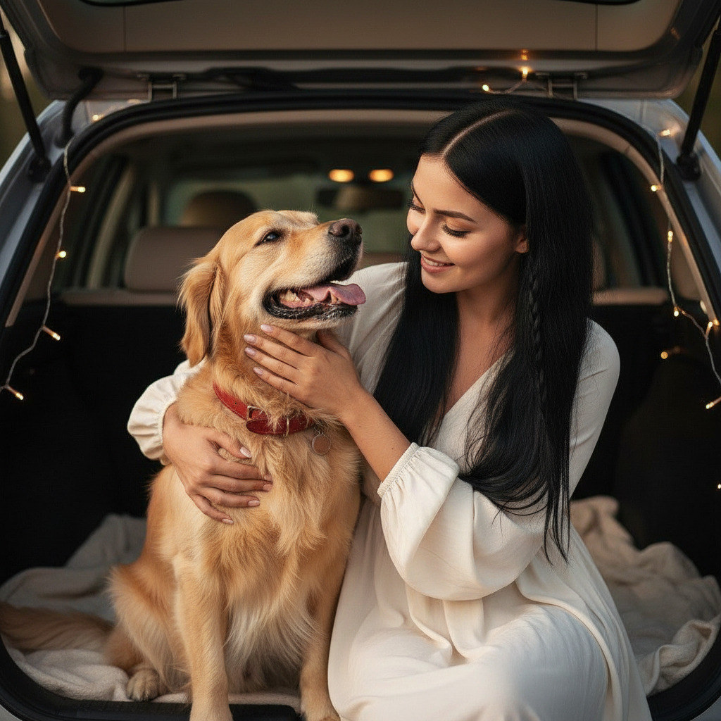 Женщина с собакой в авто