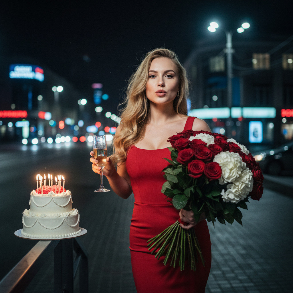 День рождения в платье красном