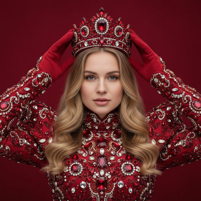 Роскошный портрет женщины на красном фоне